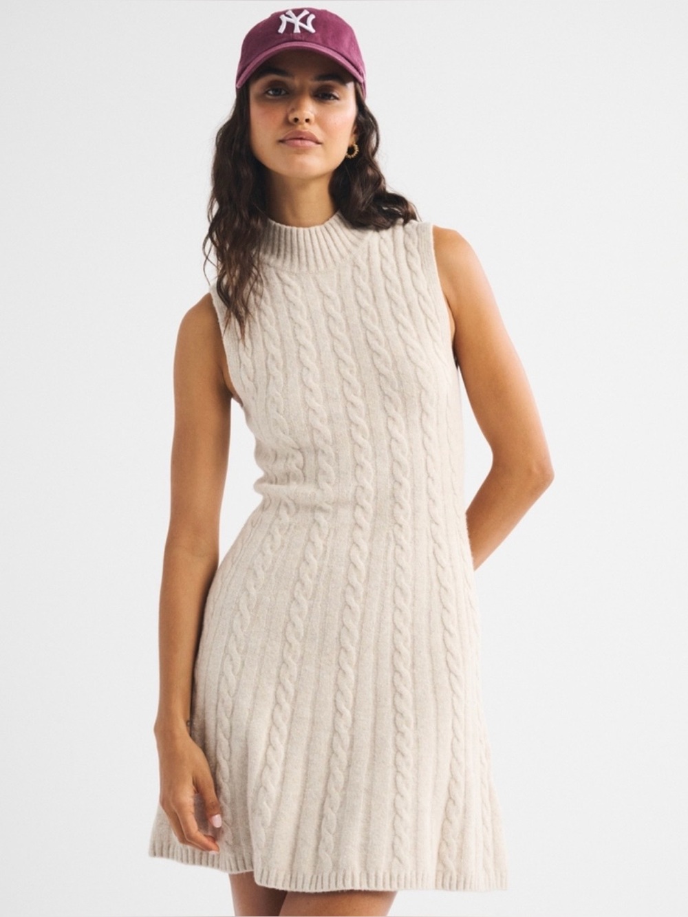 Abercrombie & Fitch Cream Cable Knit Sleeveless Mini Dress